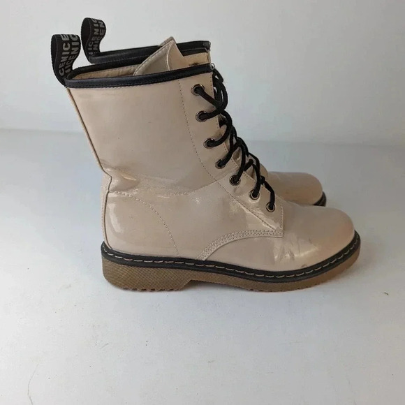 Lady Godiva Vegan Patent Leather Combat Boots - 9 - Picture 7 of 8